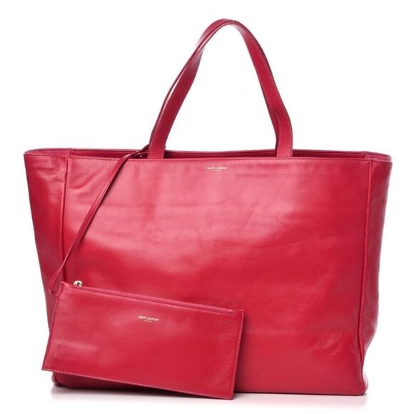 Saint Laurent Paris Red Leather & Suede Reversible tote bag with pouch - Authent - Picture 1 of 15
